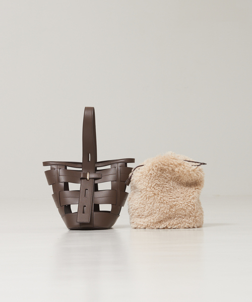 LOWELL things（ロウェル　シングス）の「Lattice/2WAYメッシュAWファーBAG（ハンドバッグ・レディース・ダークブラウン/スミクロ/ライトベージュ・フリー）」の6枚目の写真