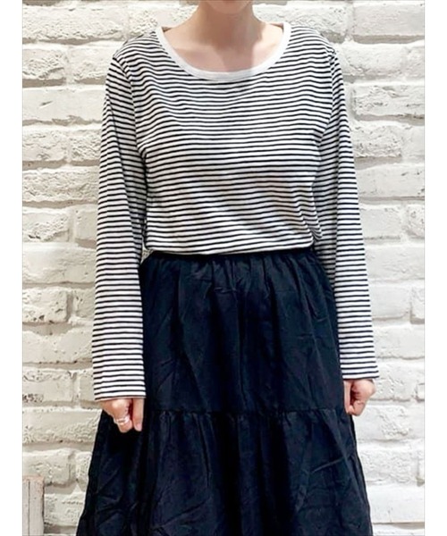 Samansa Mos2（サマンサ モスモス）の「スラブ天竺長袖カットソー（Tシャツ/カットソー・レディース・ブラック/ベージュ/チャコール/オフホワイト・ﾌﾘ-）」の3枚目の写真