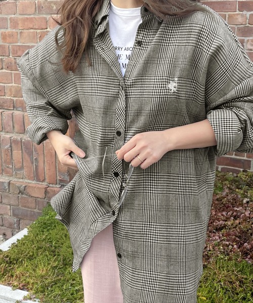 classicalelf（クラシカルエルフ）の「ワンポイント刺繍起毛素材ストライプ＆チェック柄オーバーシャツ（シャツ/ブラウス・レディース・ホワイト/ホワイト系その他/ブラック系その他/ブラウン系その他・SMALL/MEDIUM/LARGE/X-LARGE）」の21枚目の写真