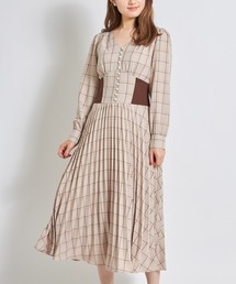 tocco closet | パール釦バックレースアップコルセットライクチェックプリーツワンピース(ワンピース)