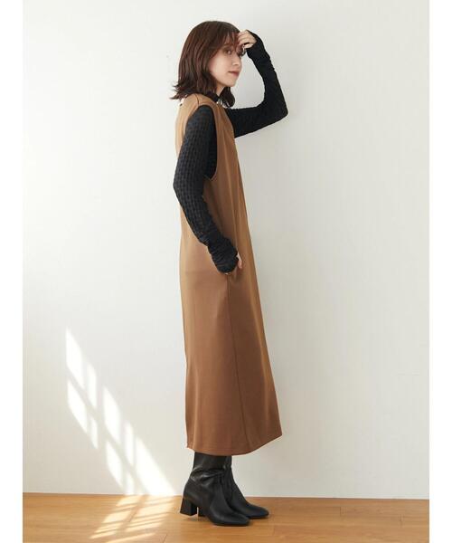 Green　Parks（グリーンパークス）の「キーネックダンボールワンピース（ワンピース・レディース・キャメル/ブラック/ブルー・FREE）」の6枚目の写真