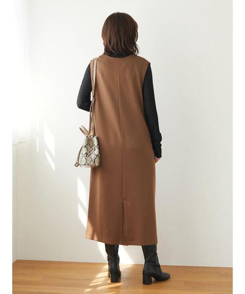 Green　Parks（グリーンパークス）の「キーネックダンボールワンピース（ワンピース・レディース・キャメル/ブラック/ブルー・FREE）」の7枚目の写真