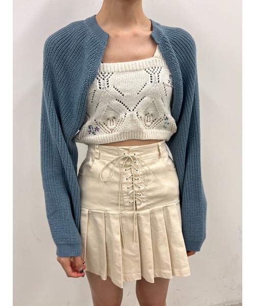 PHILLY（フィリー）の「ショートニットカーディガン（カーディガン/ボレロ・レディース・ホワイト/カーキ/ブラック/ブルー・FREE）」の4枚目の写真