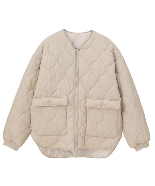 GeeRA（ジーラ）の「ラウンドヘムキルティングコート（ミリタリージャケット・レディース・ブラック/カーキ/アイボリー・MEDIUM/LARGE）」の15枚目の写真