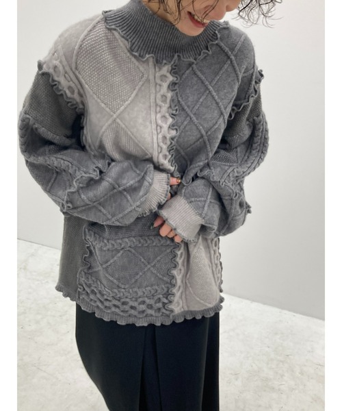 BLACK BY MOUSSY（ブラックバイマウジー）の「mellow knit tops（メロウニットトップス）（ニット/セーター・レディース・ホワイト/グレー・FREE）」の11枚目の写真