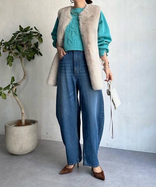 DouDou（ドゥドゥ）の「【WEB限定】エンボスロゴスウェット（スウェット・レディース・チャコールグレー/オフホワイト/ブルー・FREE）」の5枚目の写真