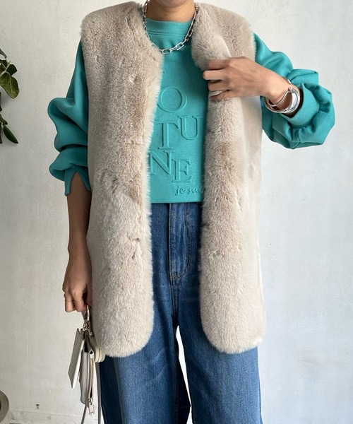 DouDou（ドゥドゥ）の「【WEB限定】エンボスロゴスウェット（スウェット・レディース・チャコールグレー/オフホワイト/ブルー・FREE）」の10枚目の写真