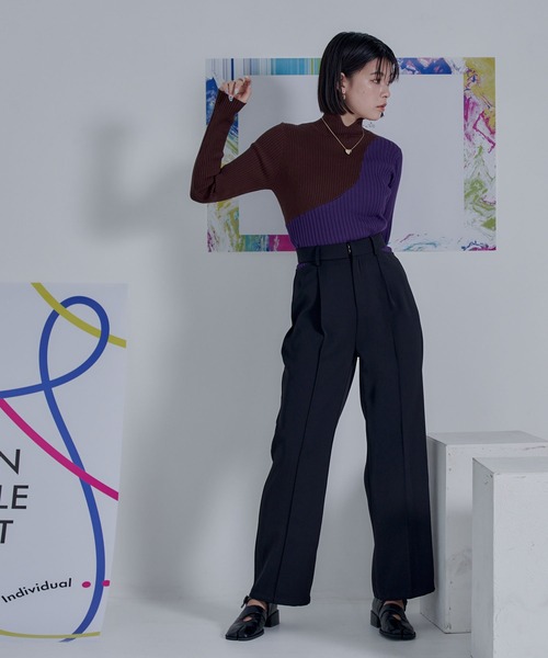 miette（ミエット）の「カーブラインバイカラーリブニット（ニット/セーター・レディース・ブラック/グリーン/ネイビー/ブラウン・FREE）」の10枚目の写真