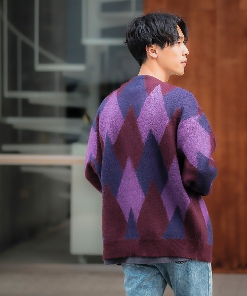 improves（インプローブス）の「【improves】アーガイルライク 幾何学模様 モヘアタッチ カーディガン（カーディガン/ボレロ・メンズ・グレイッシュブルー/パープル/イエロー・LARGE/MEDIUM）」の12枚目の写真