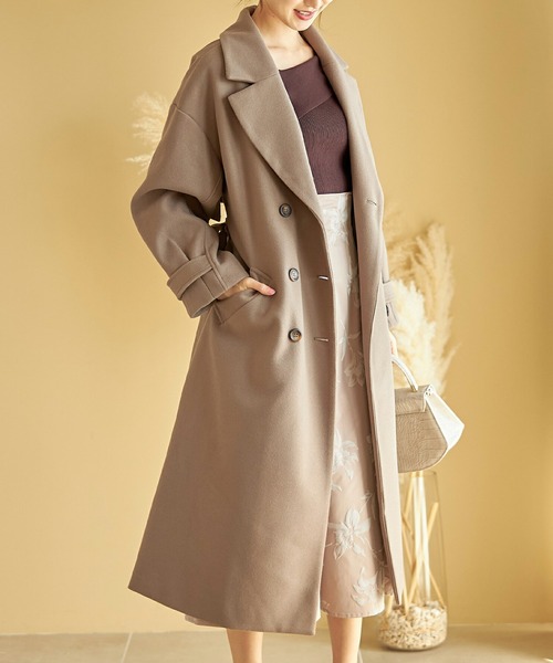 tocco closet（トッコ　クローゼット）の「ウエストりぼん付きニットモッサライトコート（トレンチコート・レディース・モカ/ラベンダー/ブラック/アイボリー・M）」の17枚目の写真