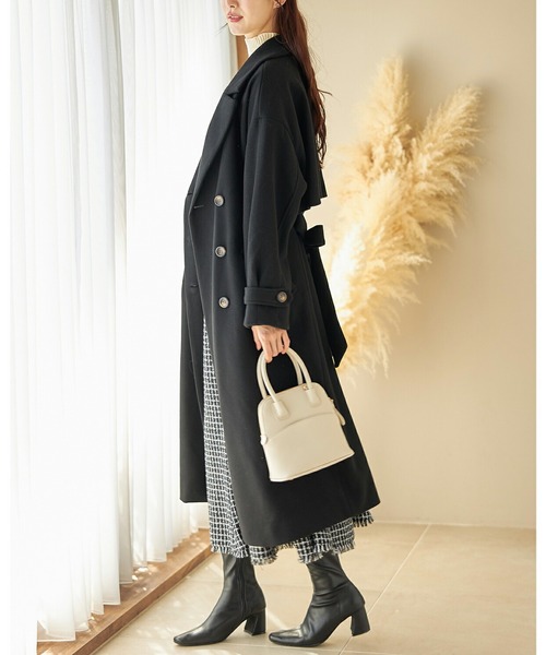 tocco closet（トッコ　クローゼット）の「ウエストりぼん付きニットモッサライトコート（トレンチコート・レディース・モカ/ラベンダー/ブラック/アイボリー・M）」の11枚目の写真