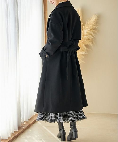 tocco closet（トッコ　クローゼット）の「ウエストりぼん付きニットモッサライトコート（トレンチコート・レディース・モカ/ラベンダー/ブラック/アイボリー・M）」の13枚目の写真