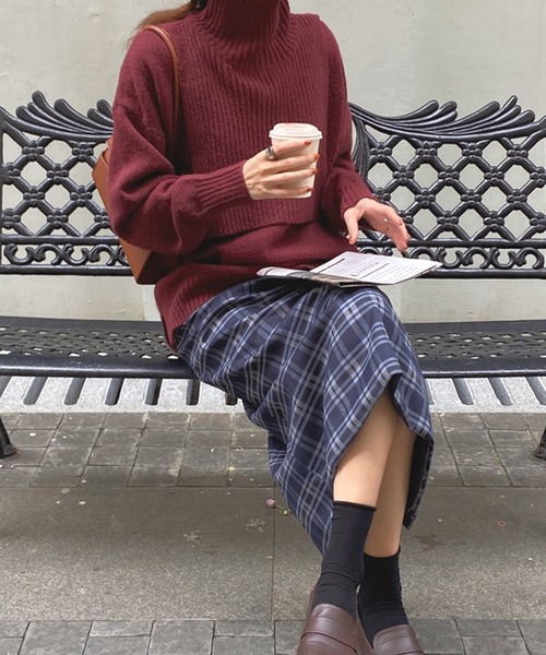 DAY CLOSET(デイ クローゼット)の「大人チェック柄バックスリットタイトスカート ミモレ丈(スカート・レディース・ブルー/グレー・M/S/L)」の9枚目の写真