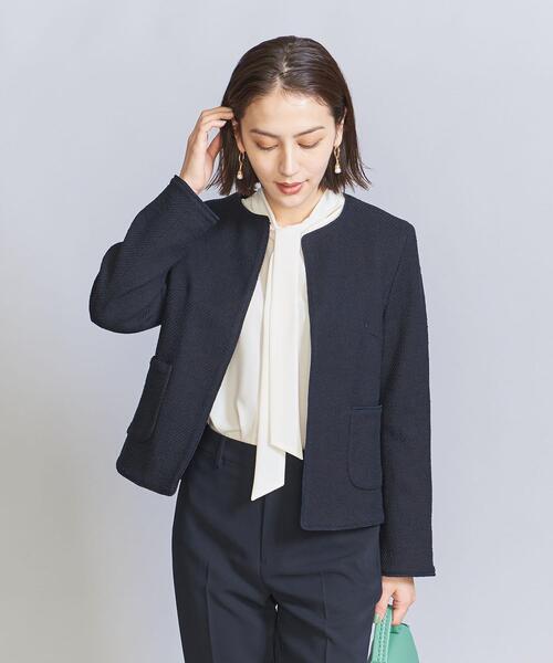 BEAUTY&YOUTH UNITED ARROWS（ビューティーアンドユースユナイテッドアローズ）の「ミックスツイード 9分袖 ノーカラージャケット（ノーカラージャケット・レディース・オフホワイト/ネイビー・S/M/L）」の7枚目の写真