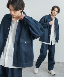 10ozデニム ビッグシルエットリラックスジャケット/イージーワイドパンツ セットアップ