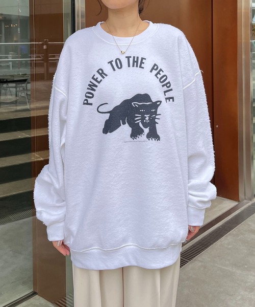 CAPRICIEUX LE'MAGE（カプリシューレマージュ）の「裏使いプリントスエット（スウェット・レディース・ブラック/マスタード/ホワイト・LARGE）」の12枚目の写真