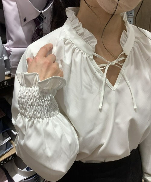 TOKYO SHIRTS(トウキョウシャツ)の「COFREX フリル衿 ラグラン袖 長袖ブラウス(ビジネスシャツ・レディース・ホワイト・M/L)」の18枚目の写真