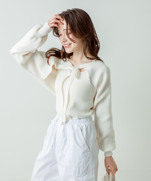 OLIVE des OLIVE(オリーブデオリーブ)の「マルチWAYリボンボレロ(カーディガン/ボレロ・レディース・ピンク/ブラック/オフホワイト・FREE)」の7枚目の写真