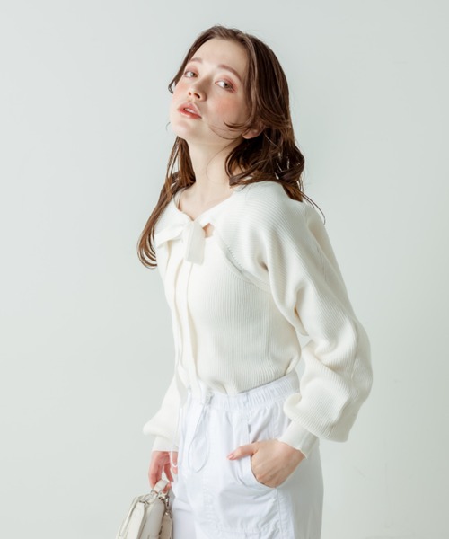 OLIVE des OLIVE(オリーブデオリーブ)の「マルチWAYリボンボレロ(カーディガン/ボレロ・レディース・ピンク/ブラック/オフホワイト・FREE)」の8枚目の写真