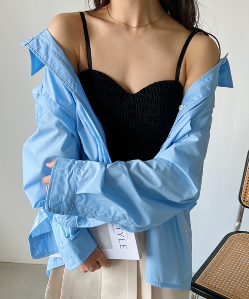 CLEA(クレア)の「パット付き シャーリングキャミトップス(キャミソール・レディース・アイボリー/ブラック/ホワイト・FREE)」の19枚目の写真