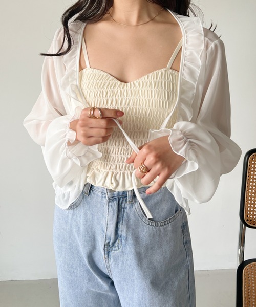 CLEA(クレア)の「パット付き シャーリングキャミトップス(キャミソール・レディース・アイボリー/ブラック/ホワイト・FREE)」の15枚目の写真