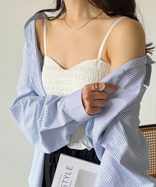 CLEA(クレア)の「パット付き シャーリングキャミトップス(キャミソール・レディース・アイボリー/ブラック/ホワイト・FREE)」の8枚目の写真