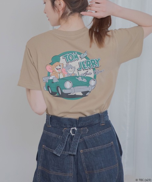 Tom&Jerry(トムアンドジェリー)の「【公式】トムとジェリー 天竺半袖Tシャツ(Tシャツ/カットソー・レディース・サックスブルー/カーキ/ベージュ/ダークグレー・M/L)」の3枚目の写真