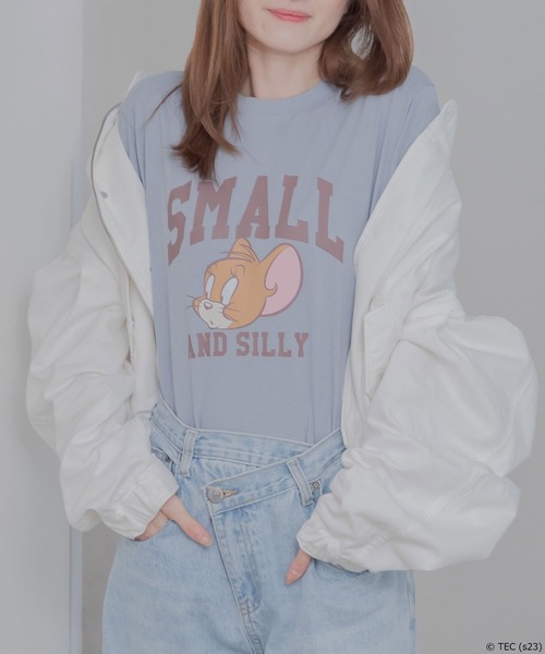 Tom&Jerry(トムアンドジェリー)の「【公式】トムとジェリー 天竺半袖Tシャツ(Tシャツ/カットソー・レディース・サックスブルー/カーキ/ベージュ/ダークグレー・M/L)」の4枚目の写真