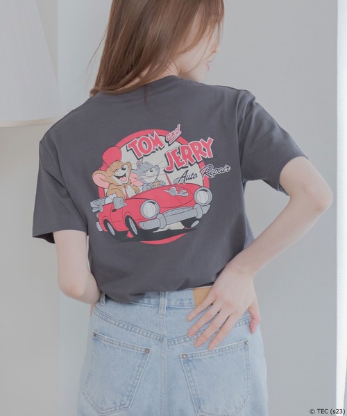 Tom&Jerry(トムアンドジェリー)の「【公式】トムとジェリー 天竺半袖Tシャツ(Tシャツ/カットソー・レディース・サックスブルー/カーキ/ベージュ/ダークグレー・M/L)」の2枚目の写真