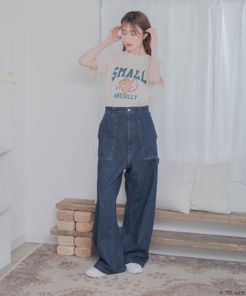 Tom&Jerry(トムアンドジェリー)の「【公式】トムとジェリー 天竺半袖Tシャツ(Tシャツ/カットソー・レディース・サックスブルー/カーキ/ベージュ/ダークグレー・M/L)」の10枚目の写真