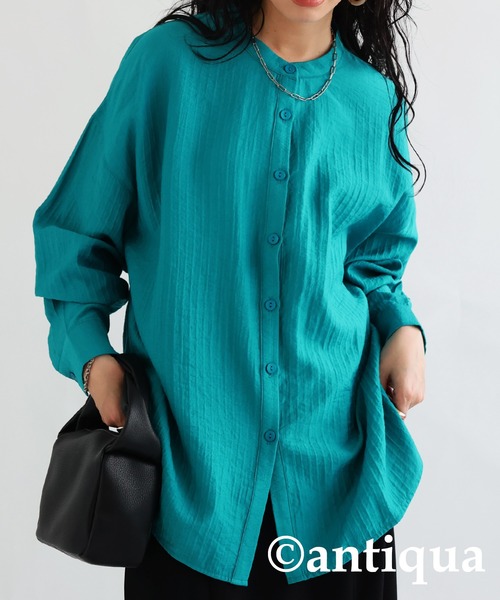 antiqua(アンティカ)の「スタンドカラーシャツ(シャツ/ブラウス・レディース・ブラック/ホワイト/ターコイズブルー・FREE)」の1枚目の写真