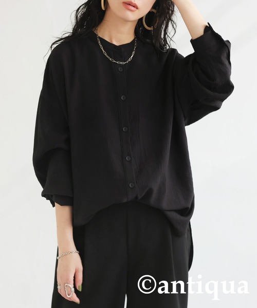 antiqua(アンティカ)の「スタンドカラーシャツ(シャツ/ブラウス・レディース・ブラック/ホワイト/ターコイズブルー・FREE)」の3枚目の写真