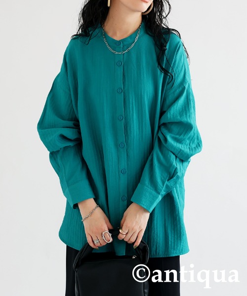 antiqua(アンティカ)の「スタンドカラーシャツ(シャツ/ブラウス・レディース・ブラック/ホワイト/ターコイズブルー・FREE)」の10枚目の写真