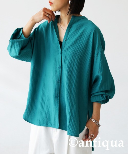 antiqua(アンティカ)の「スタンドカラーシャツ(シャツ/ブラウス・レディース・ブラック/ホワイト/ターコイズブルー・FREE)」の6枚目の写真
