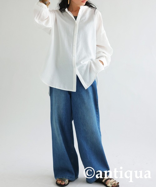 antiqua(アンティカ)の「スタンドカラーシャツ(シャツ/ブラウス・レディース・ブラック/ホワイト/ターコイズブルー・FREE)」の8枚目の写真