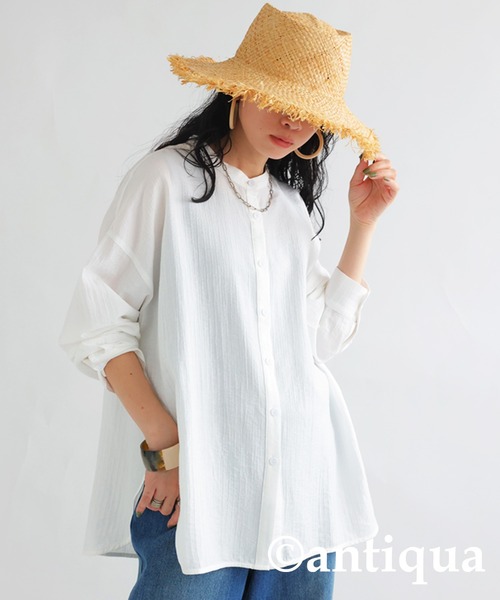 antiqua(アンティカ)の「スタンドカラーシャツ(シャツ/ブラウス・レディース・ブラック/ホワイト/ターコイズブルー・FREE)」の4枚目の写真