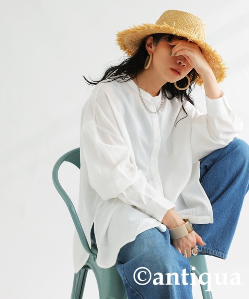antiqua(アンティカ)の「スタンドカラーシャツ(シャツ/ブラウス・レディース・ブラック/ホワイト/ターコイズブルー・FREE)」の12枚目の写真