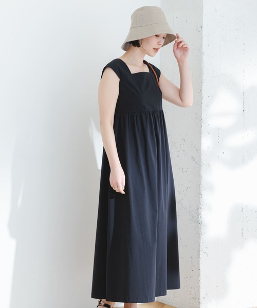 ★美品★Rene フレンチスリーブ 切替ギャザーワンピース ストレッチ 洗える 肩先から揺れ感まで美しい夏の名品｜フレンチスリーブ切替