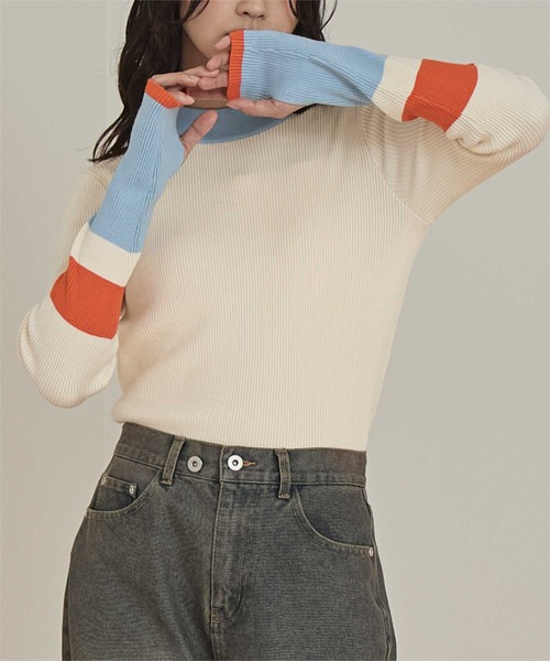 miette（ミエット）の「マルチ配色フィンガーリブニット（ニット/セーター・レディース・チャコール/ベージュ/ネイビー/ライトグレー/アイボリー/ブラック/グレー系その他/ホワイト系その他/ブラウン・FREE）」の3枚目の写真