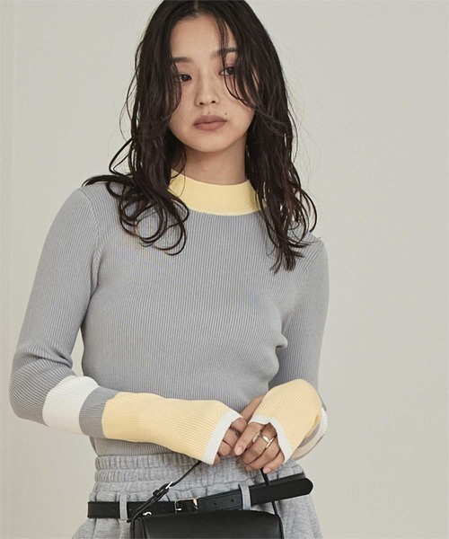 miette（ミエット）の「マルチ配色フィンガーリブニット（ニット/セーター・レディース・チャコール/ベージュ/ネイビー/ライトグレー/アイボリー/ブラック/グレー系その他/ホワイト系その他/ブラウン・FREE）」の5枚目の写真