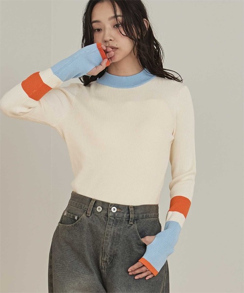 miette（ミエット）の「マルチ配色フィンガーリブニット（ニット/セーター・レディース・チャコール/ベージュ/ネイビー/ライトグレー/アイボリー/ブラック/グレー系その他/ホワイト系その他/ブラウン・FREE）」の22枚目の写真