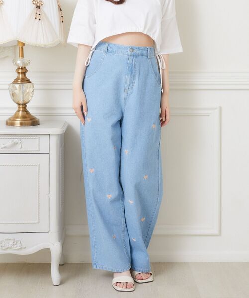 20日まで！エムズグレイシー♡刺繍デニムガウチョパンツ38 M'S GRACY - エムズグレイシー ワイドパンツ ボトムス ガウチョ