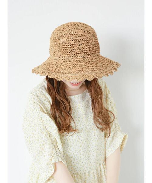 ehka sopo（エヘカソポ）の「スカラップワイドハット（ハット・レディース・キナリ/ブラウン/ベージュ・F）」の4枚目の写真