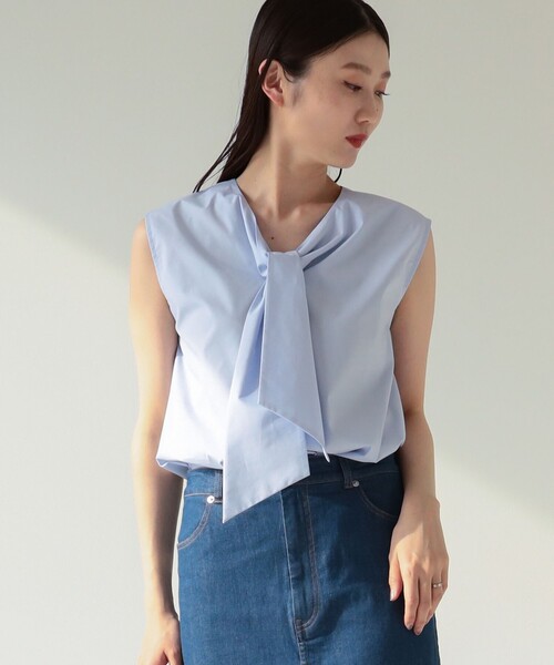 Demi-Luxe BEAMS（デミルクス ビームス）の「Demi-Luxe BEAMS / リボンタイ ノースリーブブラウス（シャツ/ブラウス・レディース・サックスブルー/ネイビー/ホワイト・ONE SIZE）」の3枚目の写真
