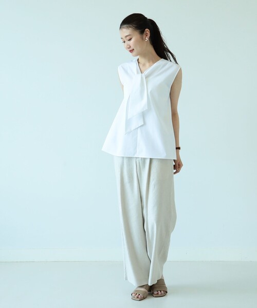 Demi-Luxe BEAMS（デミルクス ビームス）の「Demi-Luxe BEAMS / リボンタイ ノースリーブブラウス（シャツ/ブラウス・レディース・サックスブルー/ネイビー/ホワイト・ONE SIZE）」の4枚目の写真