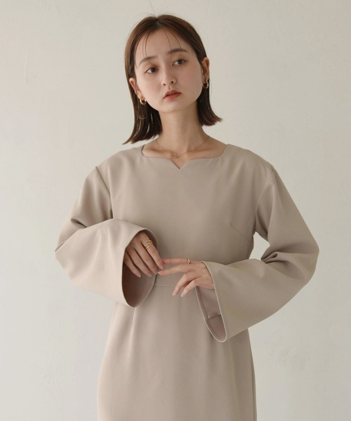 CLEIO（クレイオ）の「【CLEIO】ベルスリーブフレアロングワンピース/BELL SLEEVE FLARE LONG DRESS/293-10607（ドレス・レディース・モカ/アイボリー・FREE）」の12枚目の写真