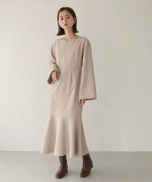 CLEIO（クレイオ）の「【CLEIO】ベルスリーブフレアロングワンピース/BELL SLEEVE FLARE LONG DRESS/293-10607（ドレス・レディース・モカ/アイボリー・FREE）」の5枚目の写真