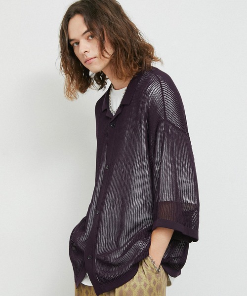 JUNRED(ジュンレッド)の「ドライタッチオープンカラーニットシャツ(シャツ/ブラウス・メンズ・チャコールグレー/ライトグレー/パープル・S/M/L)」の1枚目の写真