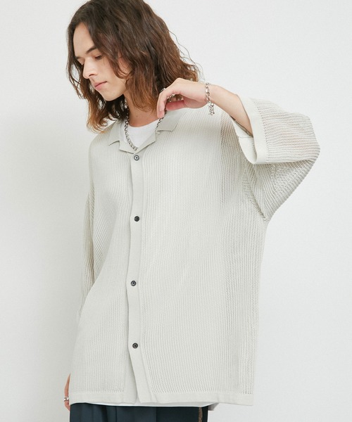 JUNRED(ジュンレッド)の「ドライタッチオープンカラーニットシャツ(シャツ/ブラウス・メンズ・チャコールグレー/ライトグレー/パープル・S/M/L)」の3枚目の写真