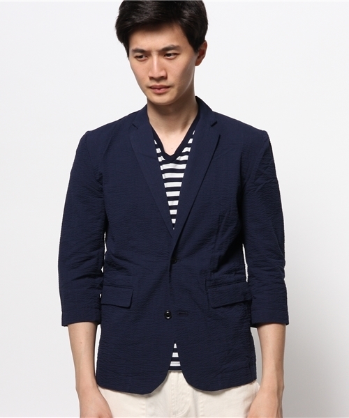 CIAOPANIC（チャオパニック）の「【Ciaopanic】　シアサッカー7分テーラー（テーラードジャケット・メンズ・ブラック/ネイビー・LARGE/MEDIUM）」の14枚目の写真